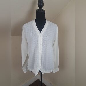 Bora Bora Classic White Long-Sleeve Blouse Size 8 Vintage